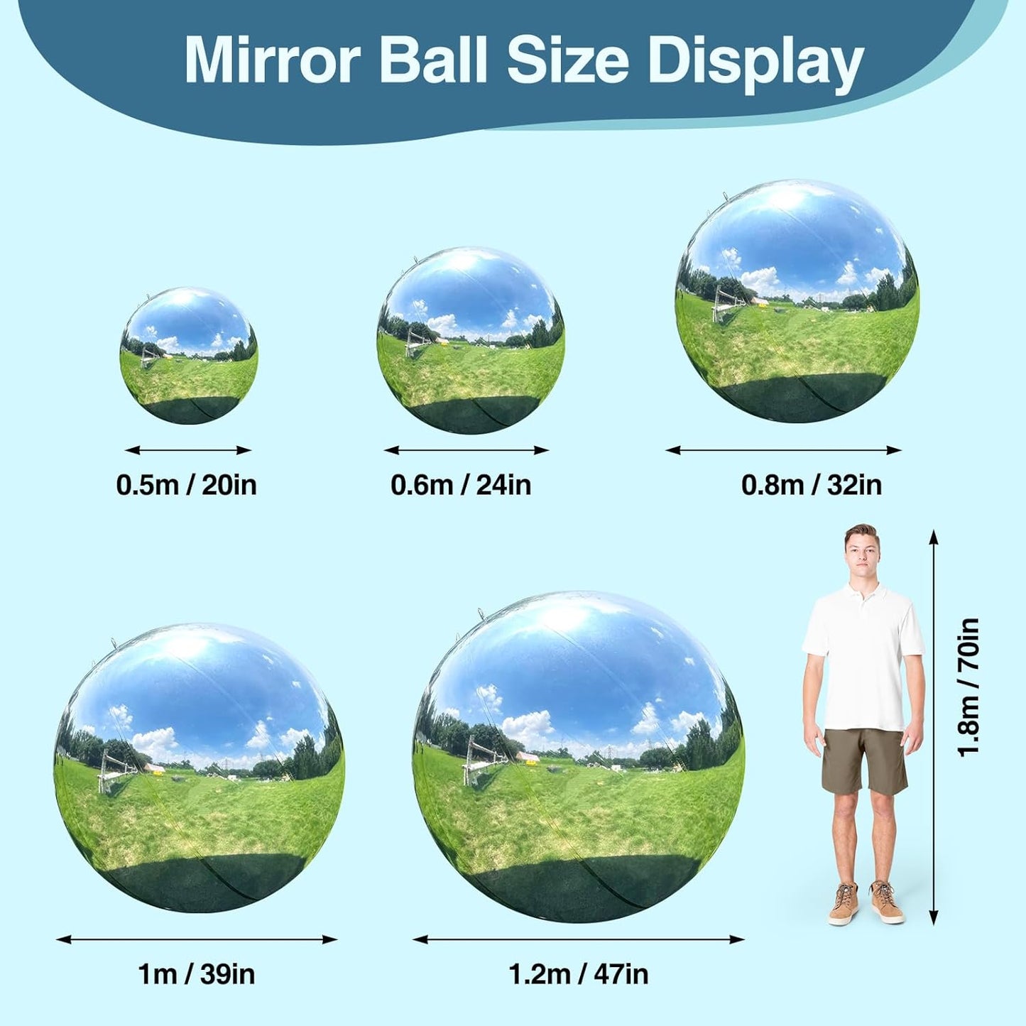 3PCS Silver Inflatable Mirror Ball, Big Shinny Balls Reusable Large PVC Disco Ball Balloon for Large Event Decoration, Party, Concerts, Stage, Wedding Decor, Without Air Pump