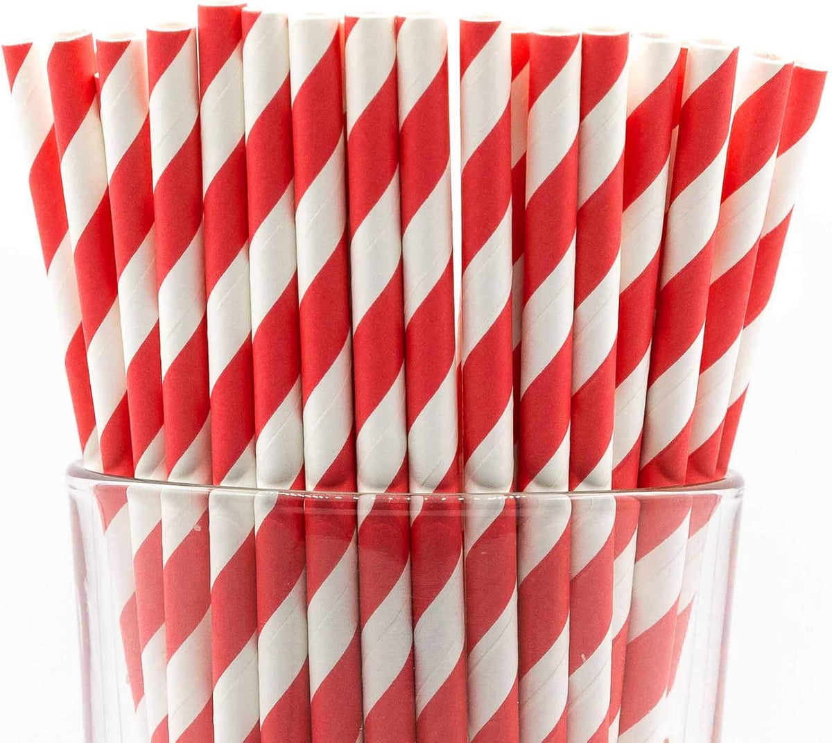 Pack of 150 Red Swirls Biodegradable 4-Ply Paper Drinking Straws (Compostable, Non-toxic, BPA-free)