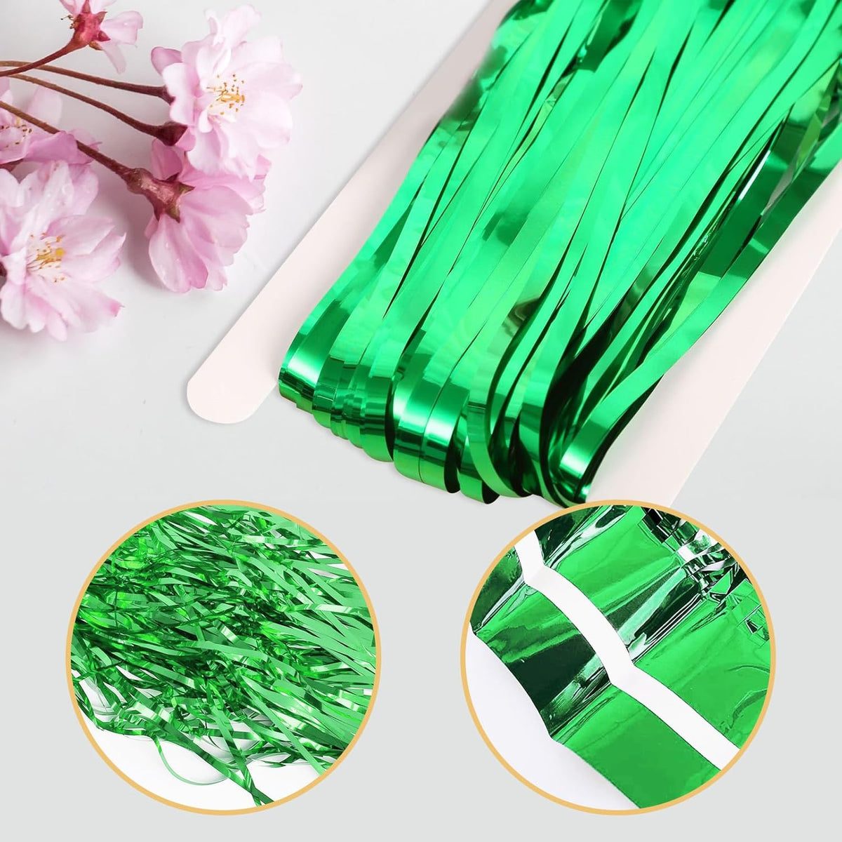 10 Pack Green Backdrop Curtain 3.2ft x 8.2ft Metallic Tinsel Foil Fringe Curtains Photo Booth Background for Birthday Party Decoration Baby Shower Engagement Wedding Christmas Decoration (Green)