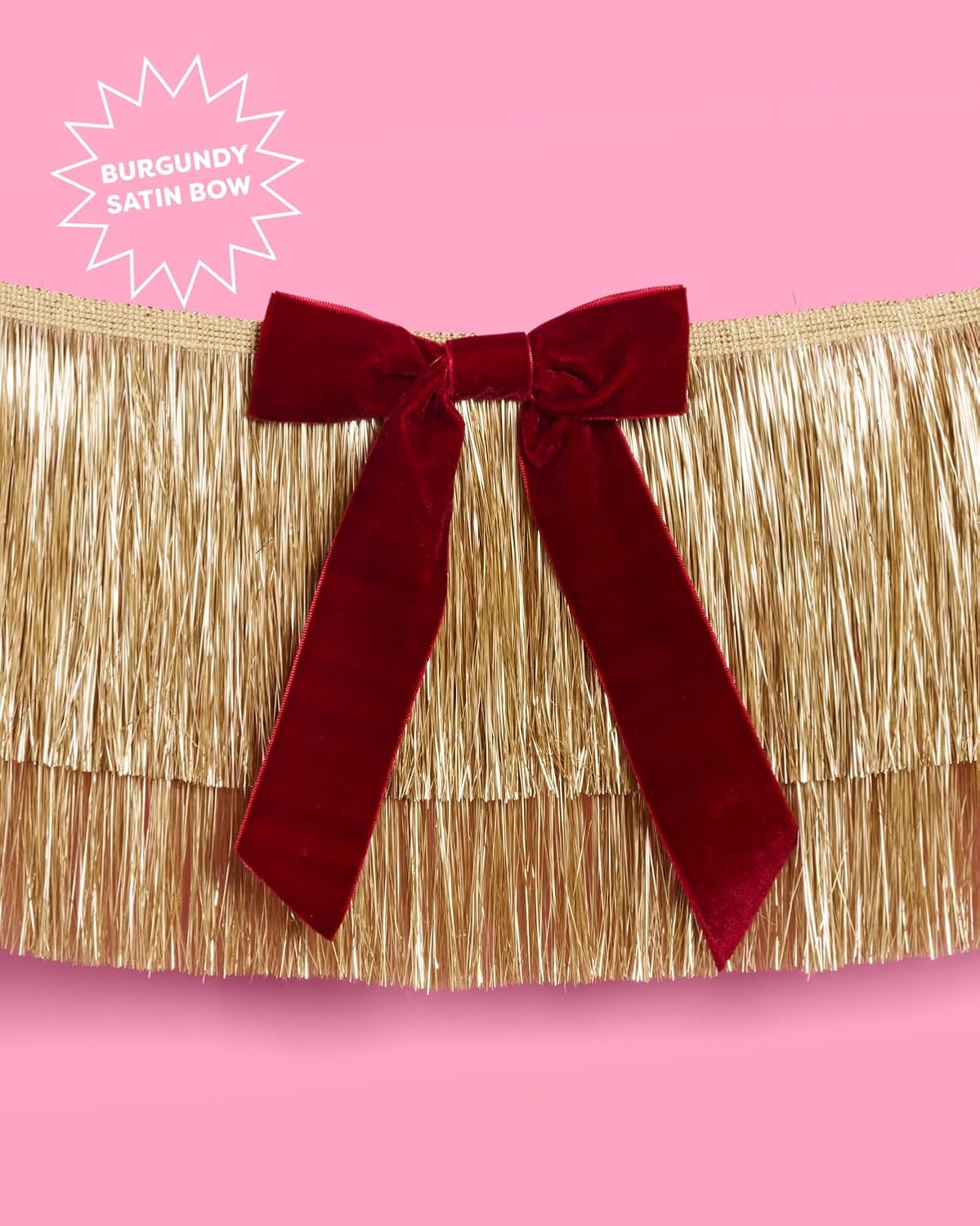 xo, Fetti Gold Fringe + Red Velvet Bow Banner 6 Ft. | Bachelorette Decoration, Christmas Party Sign, Bridal Shower Decor, Birthday Photoshoot Backdrop