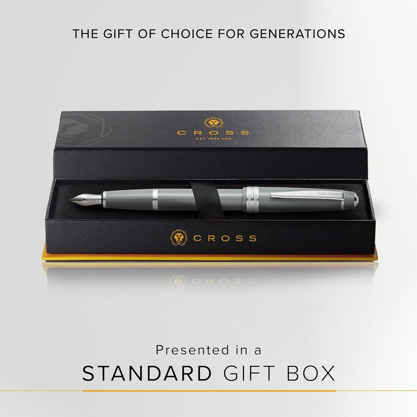 Cross Bailey Light Refillable Fountain Presented in a Everyday Gift Box - Medium Point, Black Ink, Polished Gray