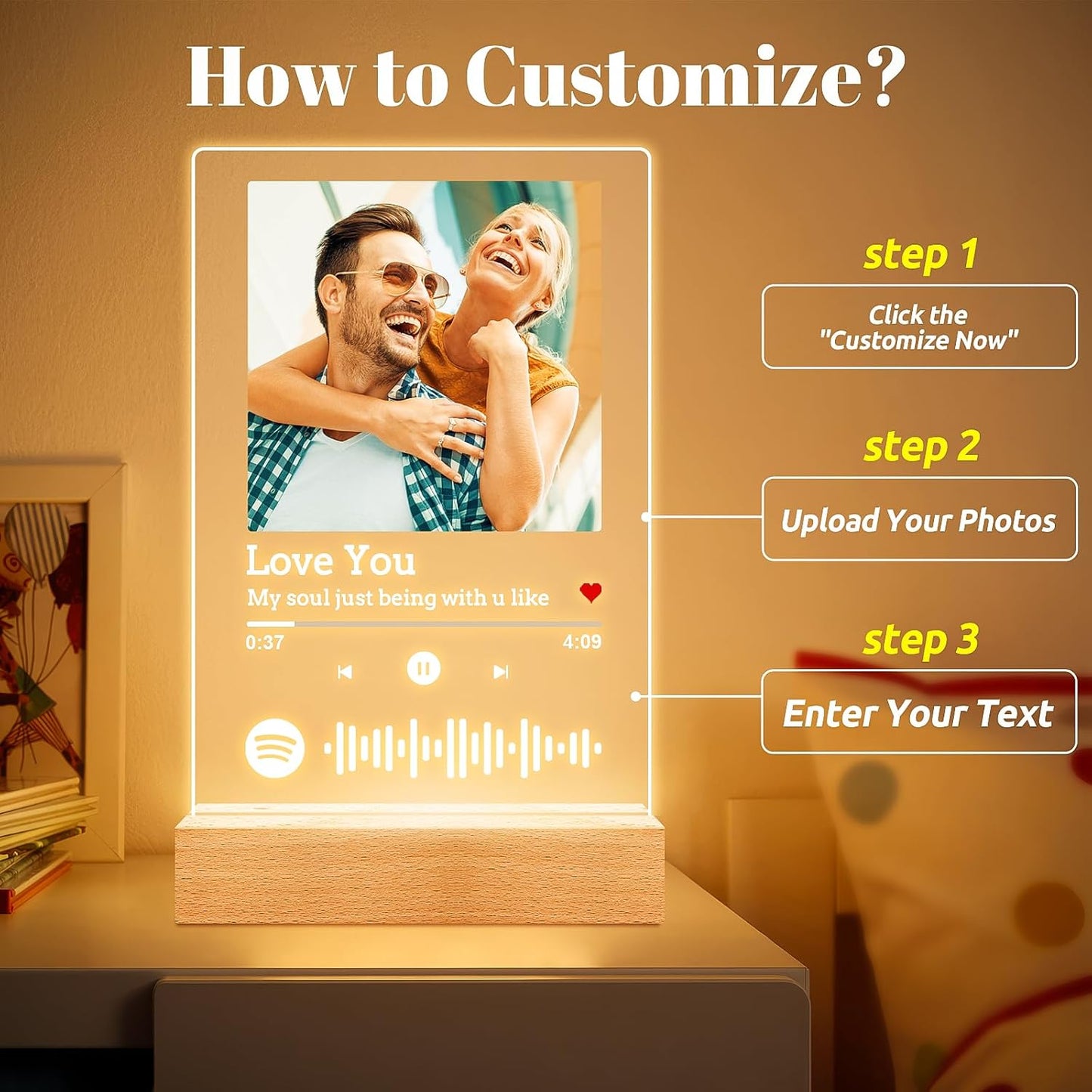 Custom Spotify Plaque Picture Frames, Custom Acrylic Spotify Song Plaque, Personalized Photo Picture Frame, Personalized Anniversary Birthday Gifts for Women Men Girlfriend Boyfriend Couples Her Him