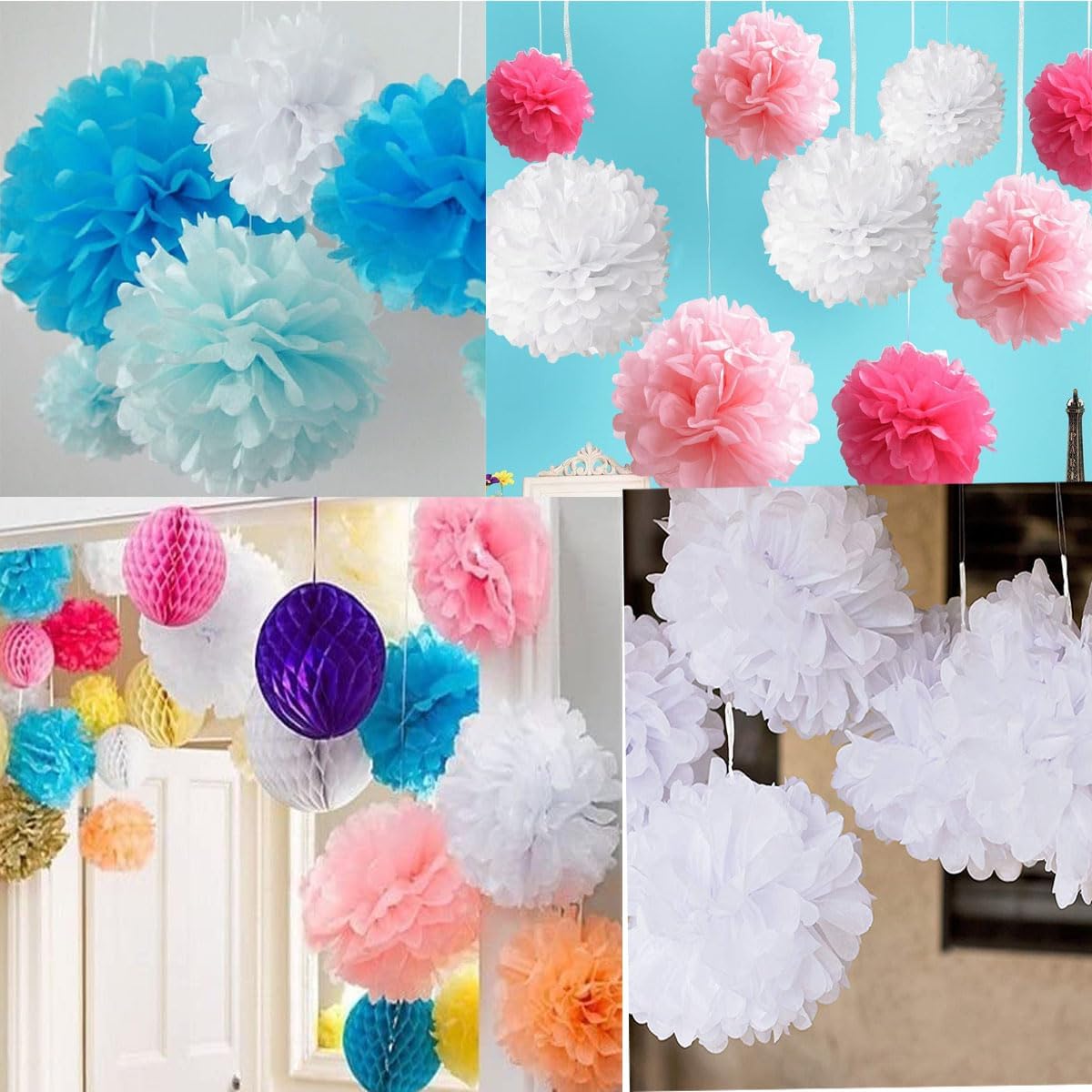 10pcs 8in 10in Paper Pom Poms - Black Tissue Flower Balls for Wedding Party Decorations - DIY Art Craft Blooms for Birthday Baby Shower Nursery Decor