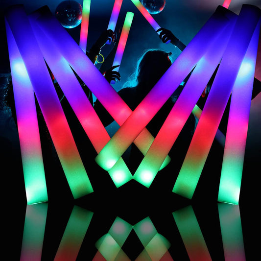 32 PCS LED Foam Glow Sticks Bulk, Glow in The Dark Party Supplies with 3 Modes Colorful Flashing, Glow Sticks Bulk Party Pack for Wedding, Concert, Raves, Events, Birthday