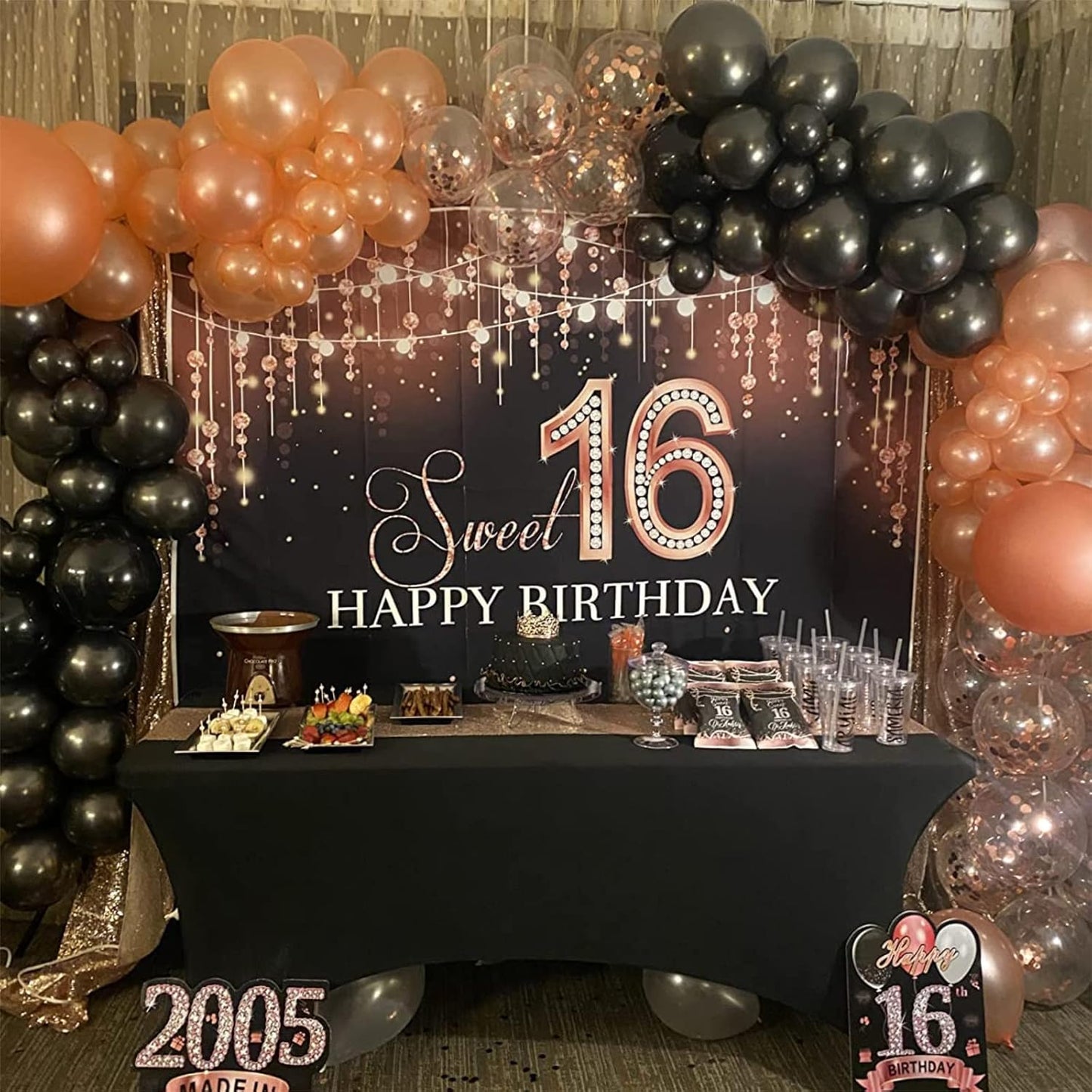 Metallic Rose Gold & Black Pearl Balloons - 60 Pcs Matte Latex Confetti Balloons for Women, Girls, Baby Showers & Weddings