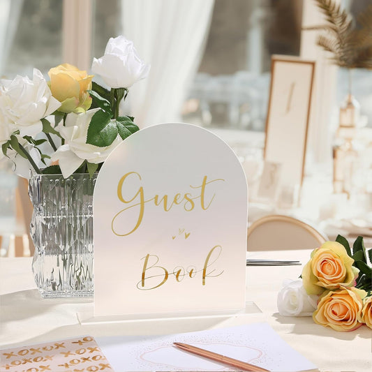 UNIQOOO 10 Pack Acrylic 8x10 Frosted Arch Table Sign for Wedding with Holders, 1/8 in Thick, DIY Blank Arch Sign Sheet Perfect for Decoration, Party,Anniversary, Event, Stand Included