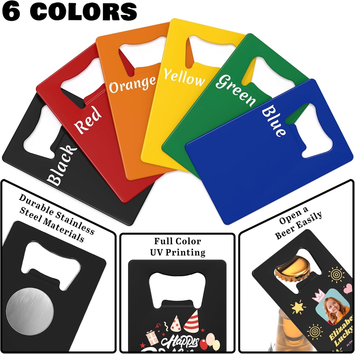4-100 Pcs Custom Bottle Opener, Personalized Stainless Steel Credit Card Bottle Opener, Full Color Print Custom Beer Can Opener Bulk for Bar, Wedding Favors, Party, Promotion, Groomsmen Gift (Red)