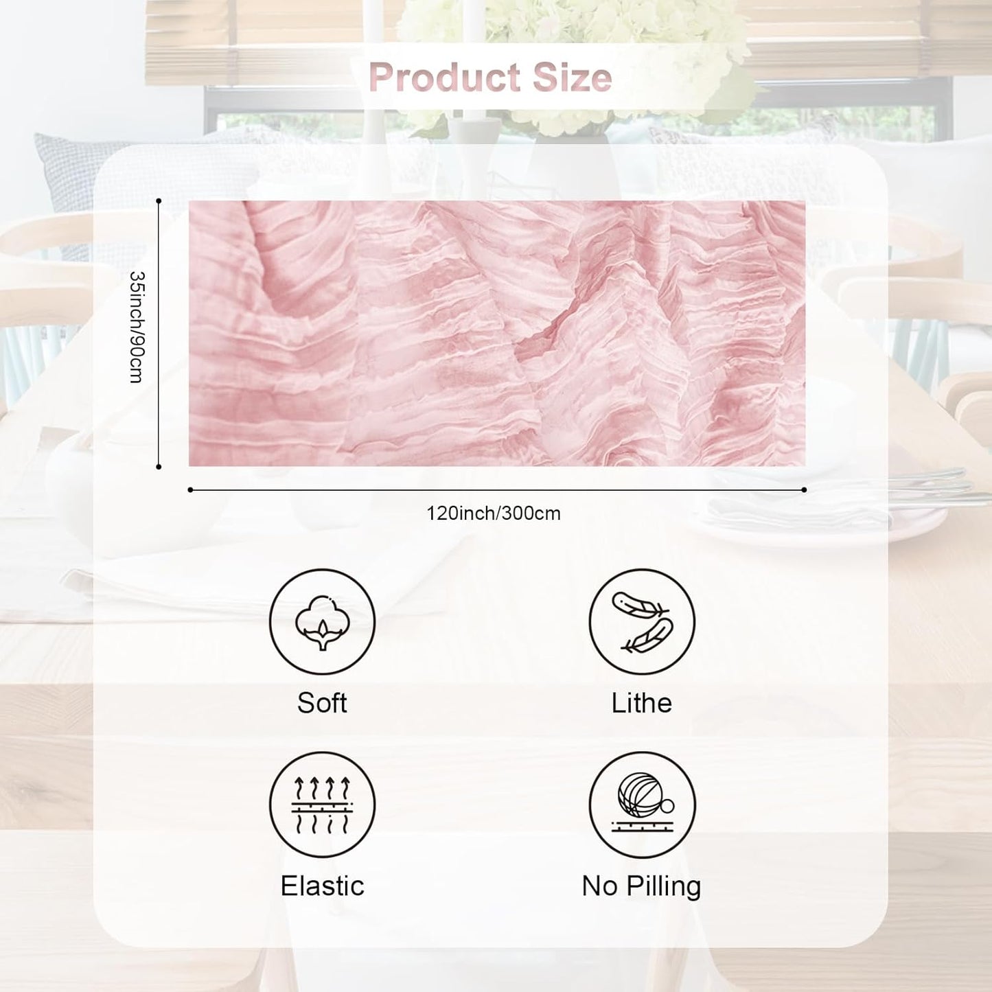 6 Pack Dusty Pink Cheesecloth Table Runner 35x120 Inch 10Ft Rustic Gauze Cheese Cloth Table Runner Sheer Cheesecloth Table Runners for Wedding Party Bridal Shower Decoration