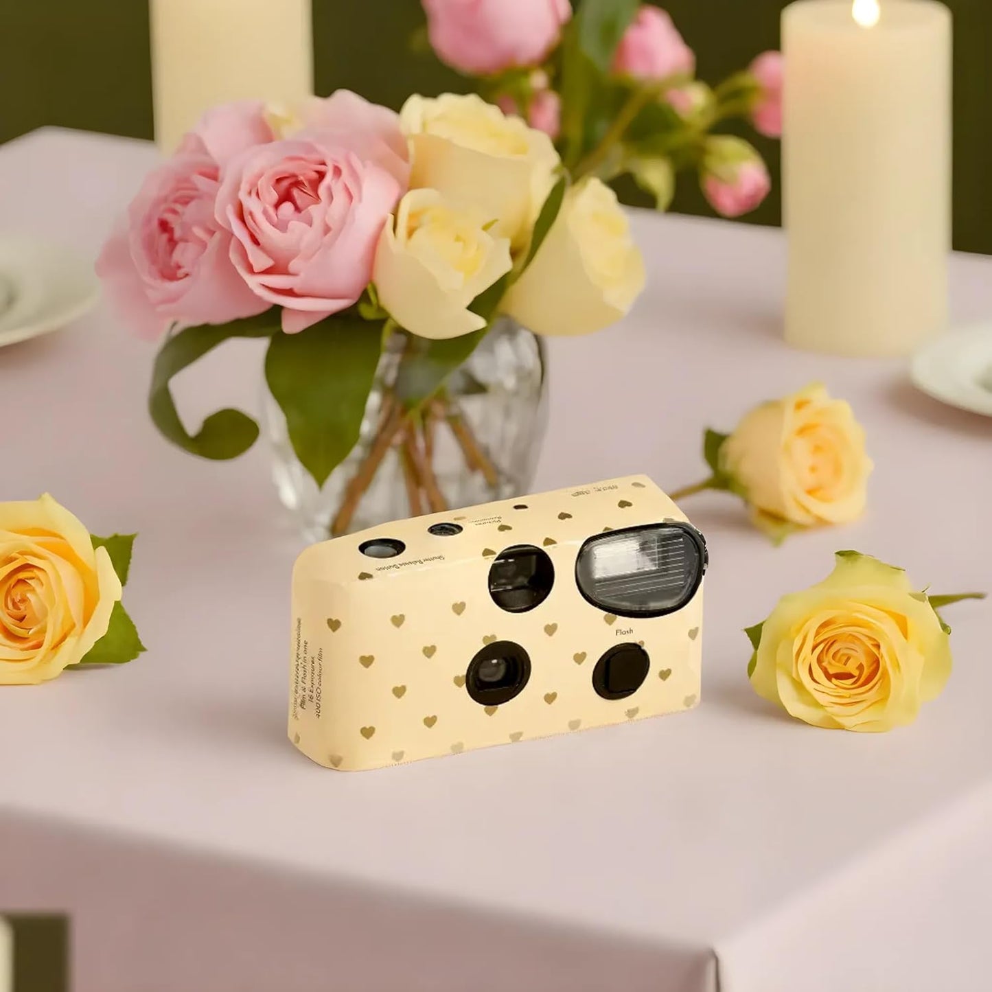 Weddingstar Disposable Camera with Flash - Single Use 35mm Film Camera for Wedding or Party Favors - Gold Hearts (10 Pack)