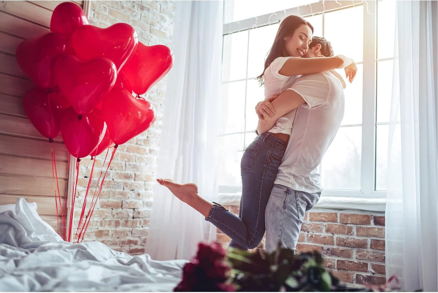 Rainmae Valentine Day Party Supplies I Love You & Love-Bear Balloons Kit with 1000 Pcs Dark-Red Silk Rose Petals & Romantic Flower Decoration Red Heart Balloons Swirls for Wedding Decorations