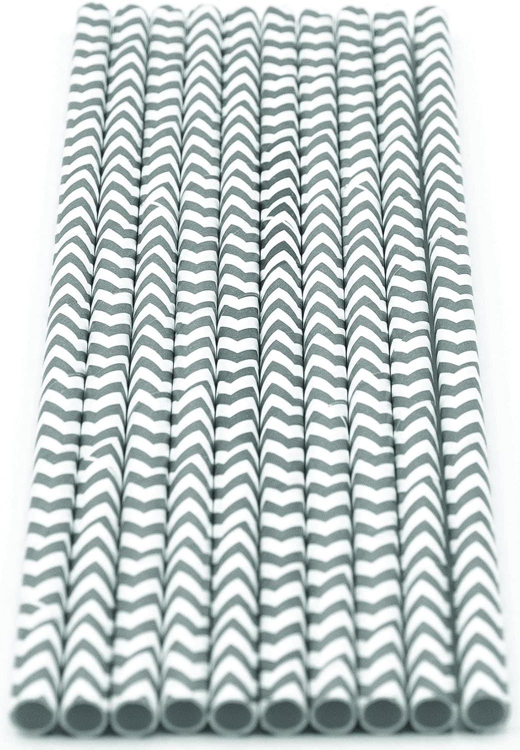 Pack of 900 Gray Chevron Biodegradable 4-Ply Paper Drinking Straws (Compostable, Non-toxic, BPA-free)