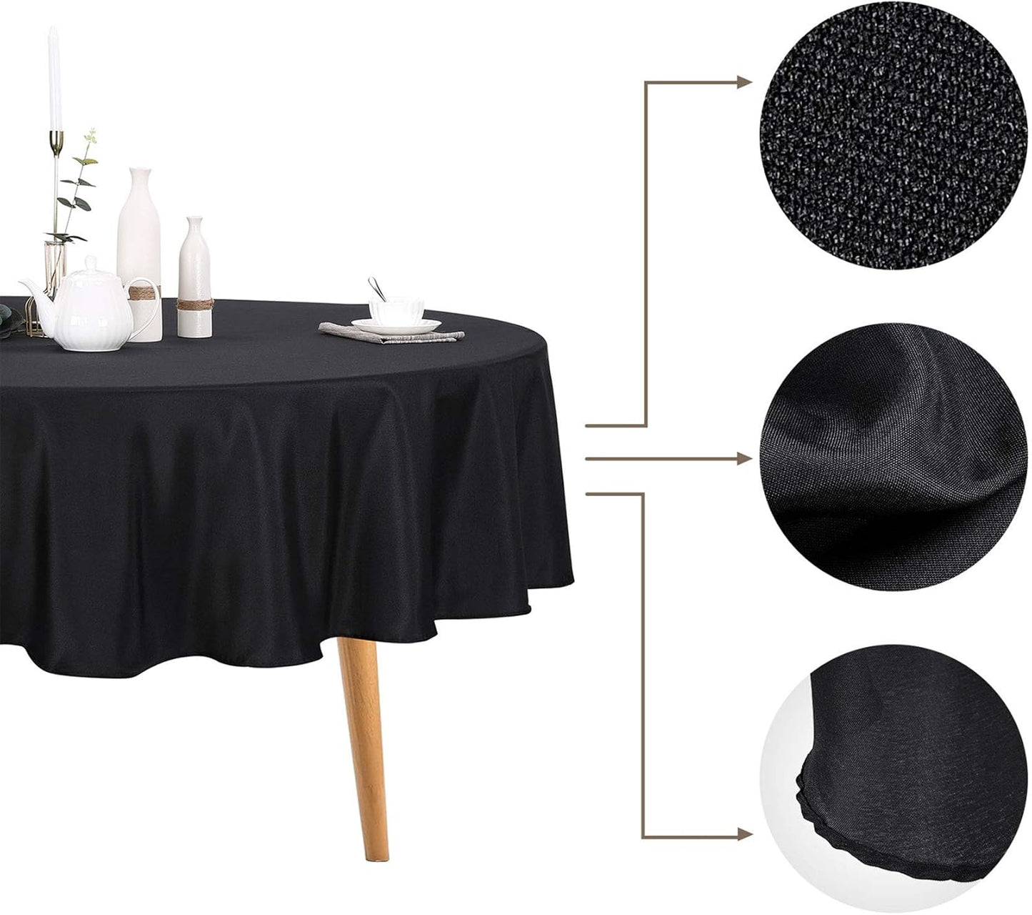 Ascoza 6pack 120 Inch Black Round Tablecloth in Polyester Fabric for Wedding/Banquet/Restaurant/Parties