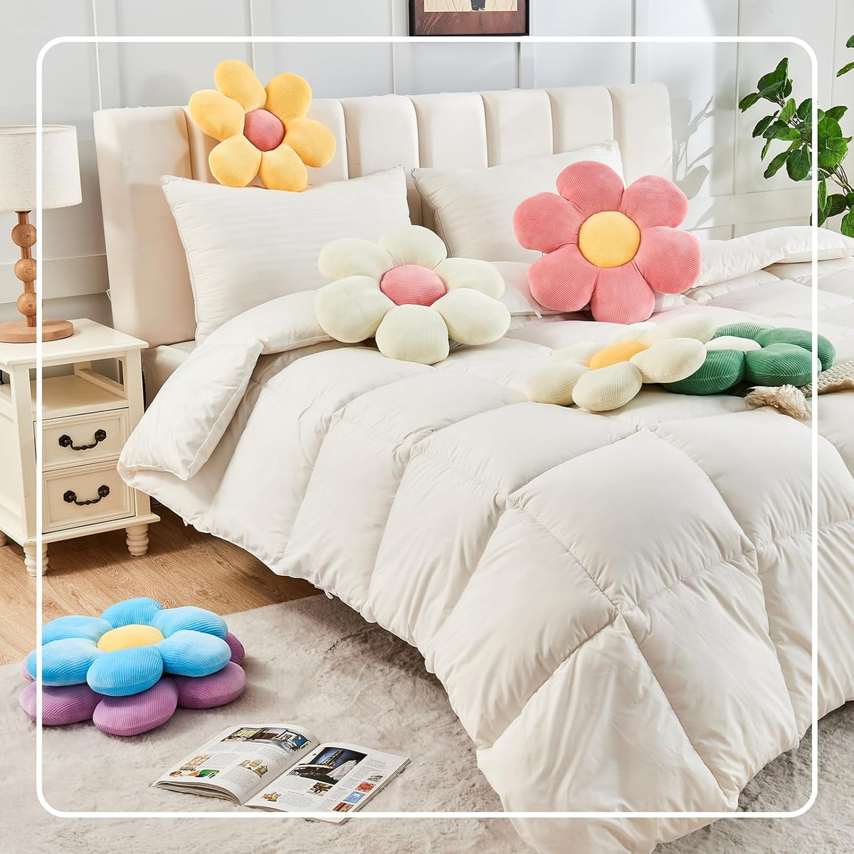 Yellow Flower Pillow, 14.9" Cute Flower Shaped Floor Pillow, Aesthetic Floral Plush Daisy Decorative Throw Pillows for Bed Sofa Couch