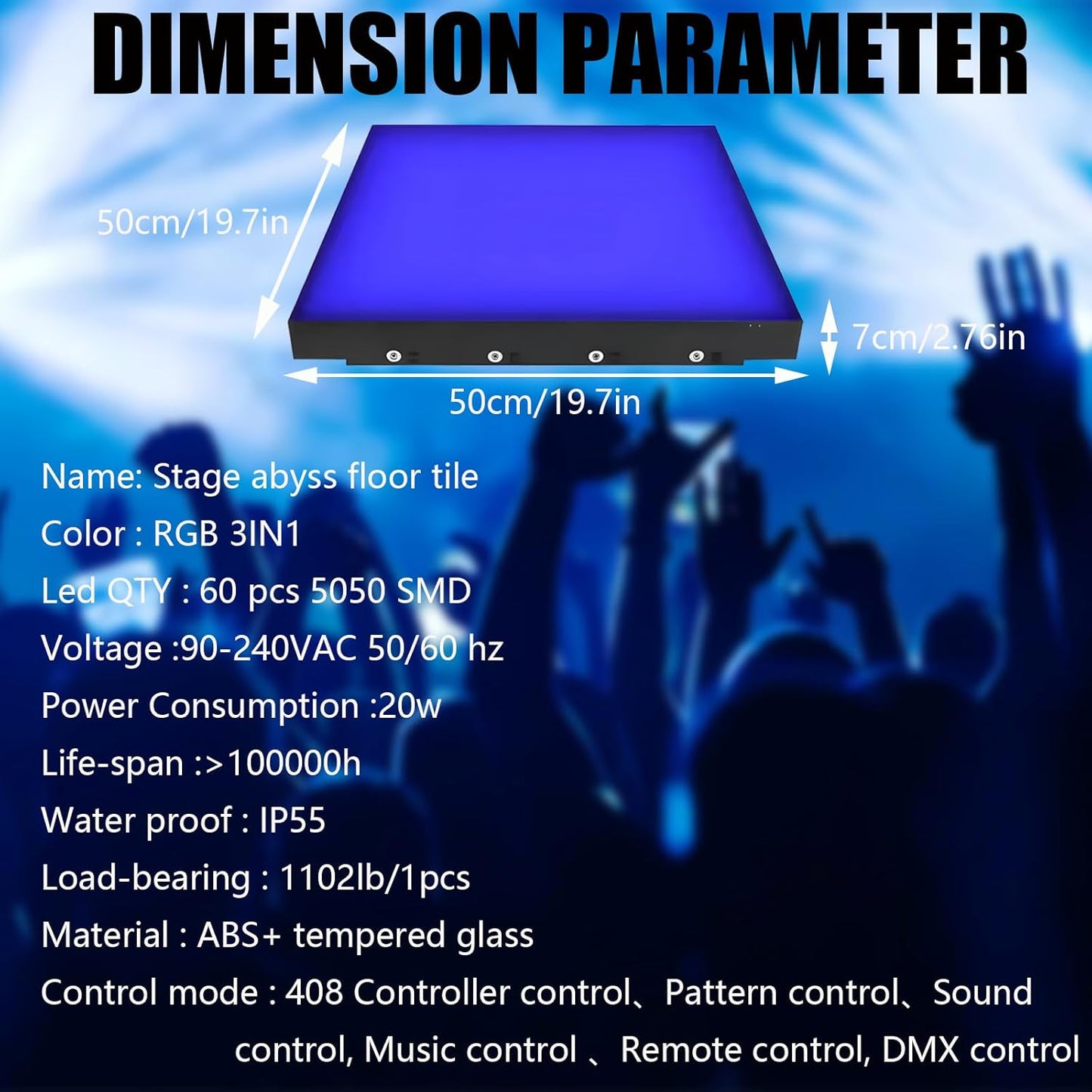 Dance Floor Stage Lights Tempered Glass Infinity Mirror Panel 3D Effect Led Dance Floor for Wedding Party Customizable (RGB-Magnetic, 49PCS(11.5FTX11.5FT))