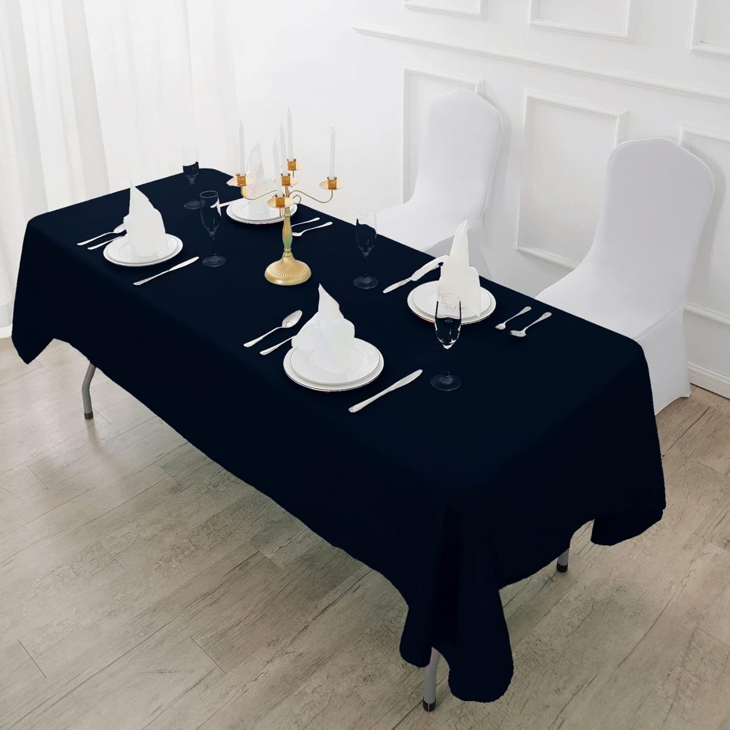 Fokitut 6 Pack Rectangle Tablecloth, 90x132 Inch, Stain Resistant and Wrinkle Polyester Table Cloth, Fabric Table Cover for Kitchen Dining, Wedding, Party, Holiday Dinner-Navy