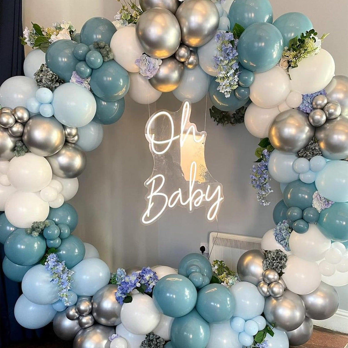 60 Pack Dusty Blue Gold Balloons, Slate Blue White Sand Teal Turquoise Crem Beige Latex Balloon Set Confetti Helium Balloon for Birthday Boho Baby Boy Shower Wedding Party Decorations