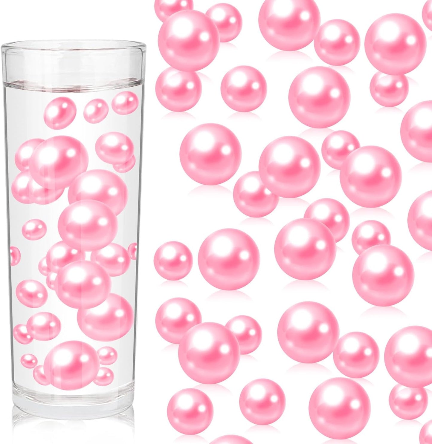 100PCS Pink Faux Pearls Beads for Centerpiece Vases, Vase Filler Faux Pearls, No Holes Filler Beads for Party Anniversary Valentine's Day Wedding Table Decor, 14/20/30mm