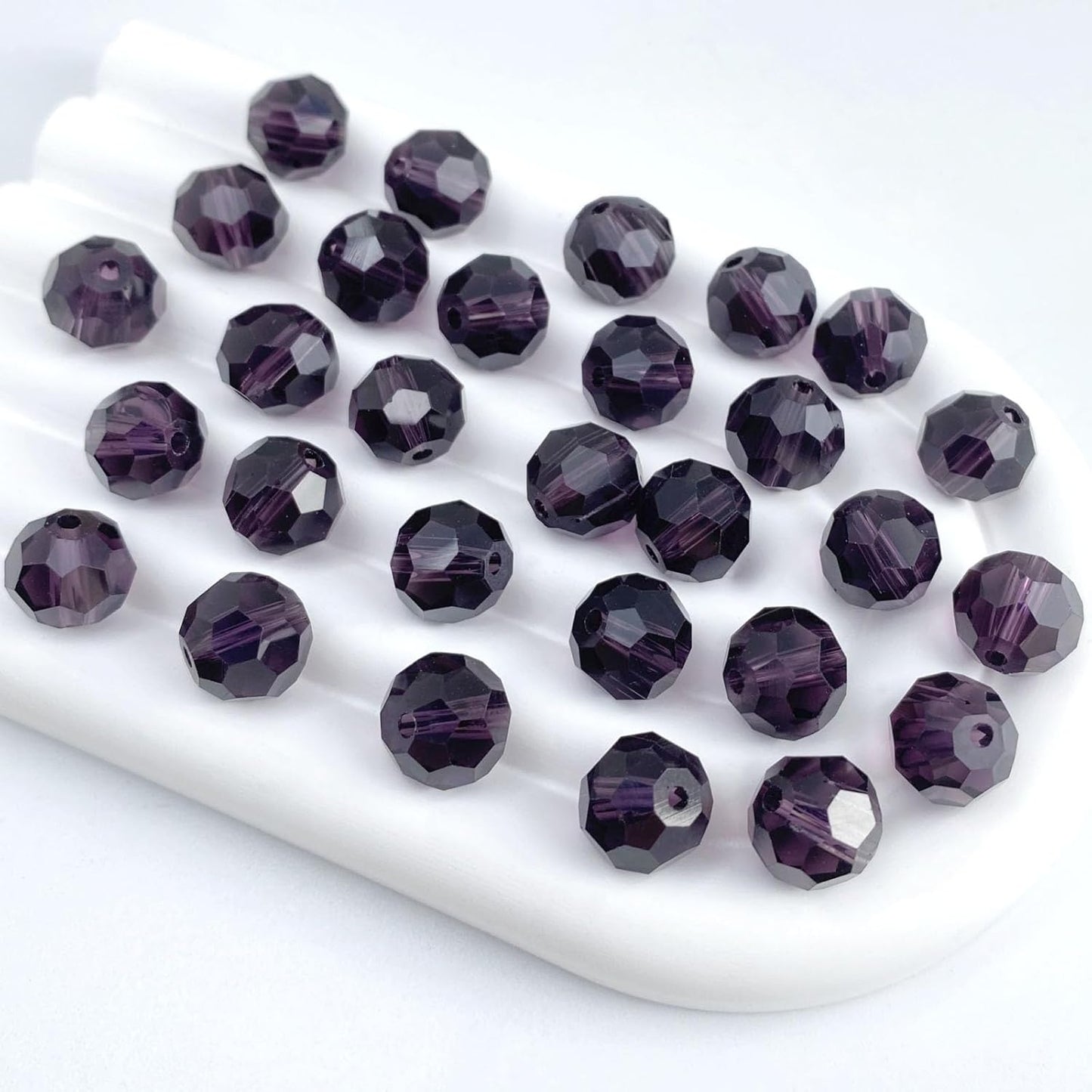 50 PCS 10mm Crystal Glass Beads Round Multiple Faceted Loose Spacer Glass Beads for DIY Handcrafte Bracelet Necklace Earring Jewelry Making(Violet)