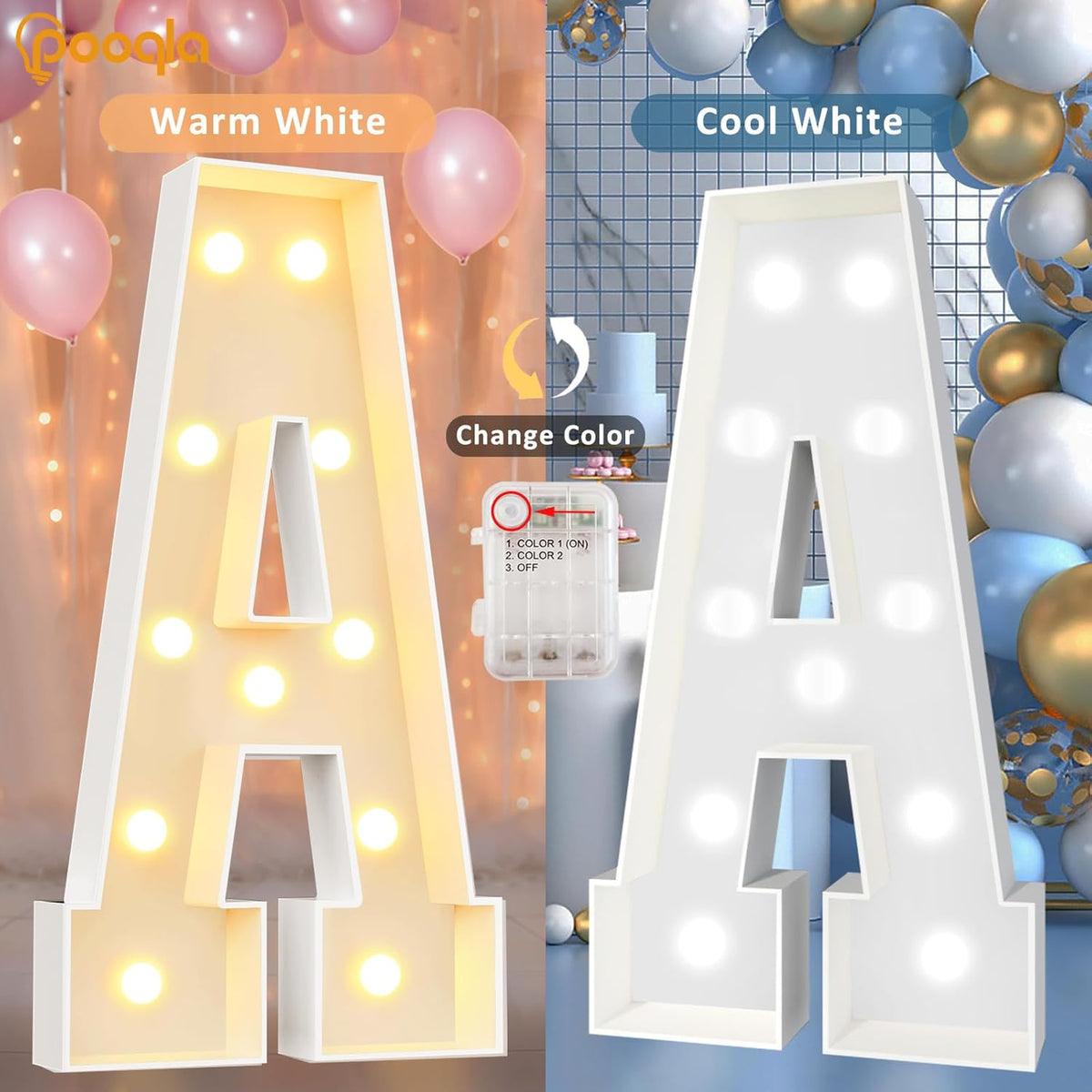 Pooqla 4 FT Marquee Light Up Letters, Giant LED Sign Cool White and Warm White Marquee Letter 4 Feet Tall, Big Mosaic Letter B for Balloons Birthday Party Anniversary Wedding Decorations