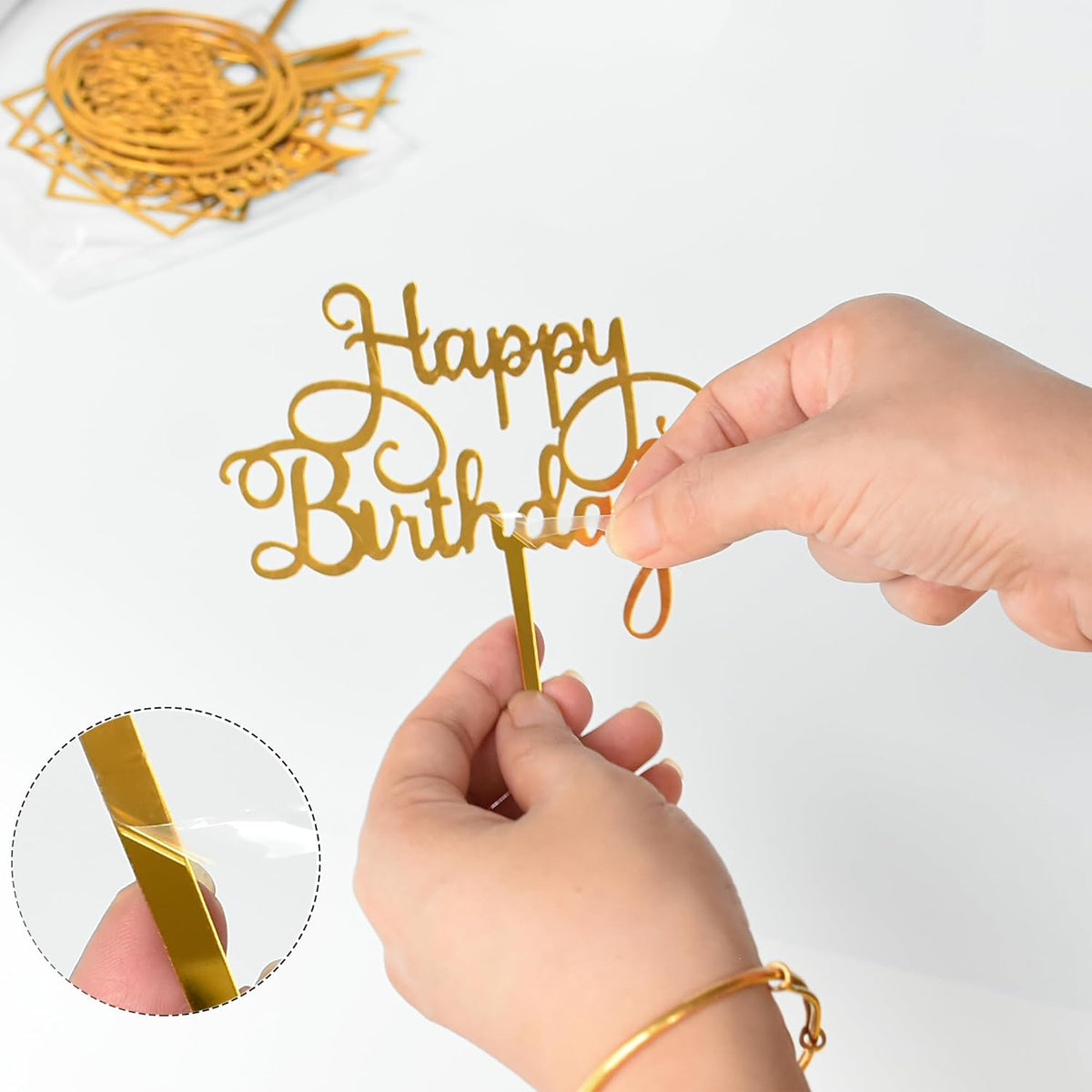 12 Pack Multi Styles Birthday Cake Topper Set, Acrylic Cake Bunting Decor Birthday Cake Picks Party Decorations Supplies(Black)