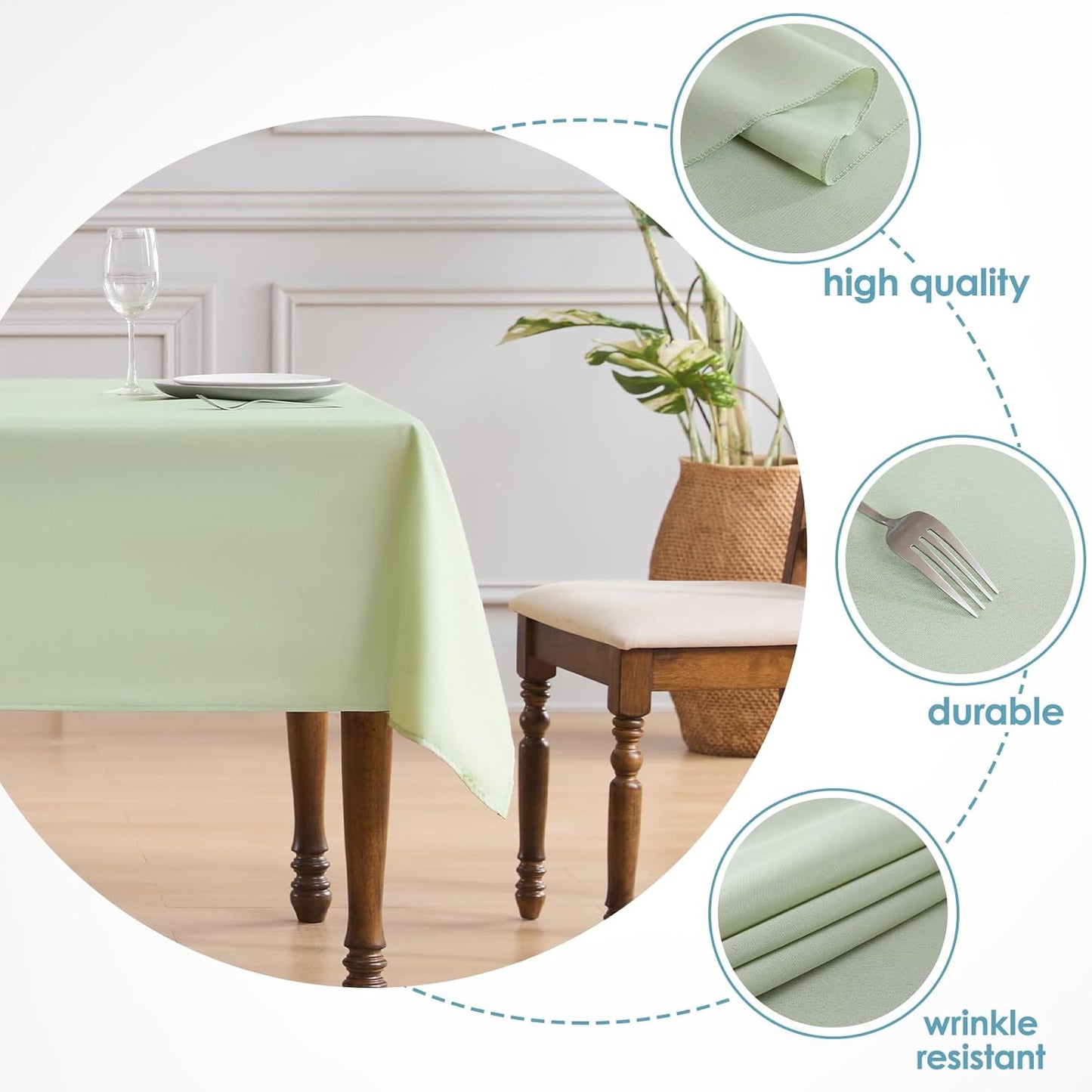 VidaFete Tablecloth 2 Pack 60 * 102inch Rectangle Table Cloth Polyester, Stain Wrinkle Resistant Polyester Dining Table Cover for Kitchen Dinning Party Wedding Tabletop Buffet Decoration(Sagegreen)