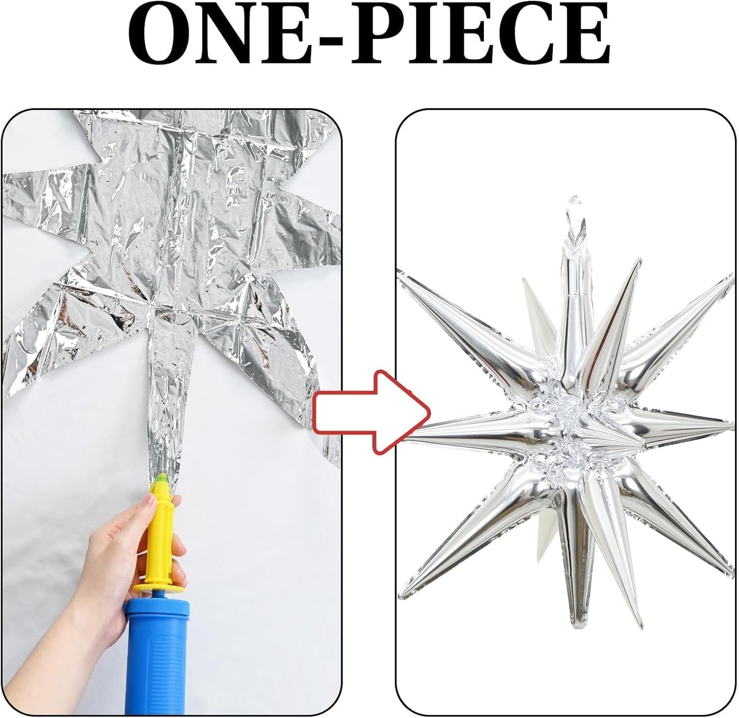 Red Blue Silver Star Balloons 12pcs, 27/22 Foil Inch Star Explosion Balloons, Large Spike Mylar Cone Balloon, Fireworks Shape Balloon Decor for 4th of July Nautical Birthday Patriotic