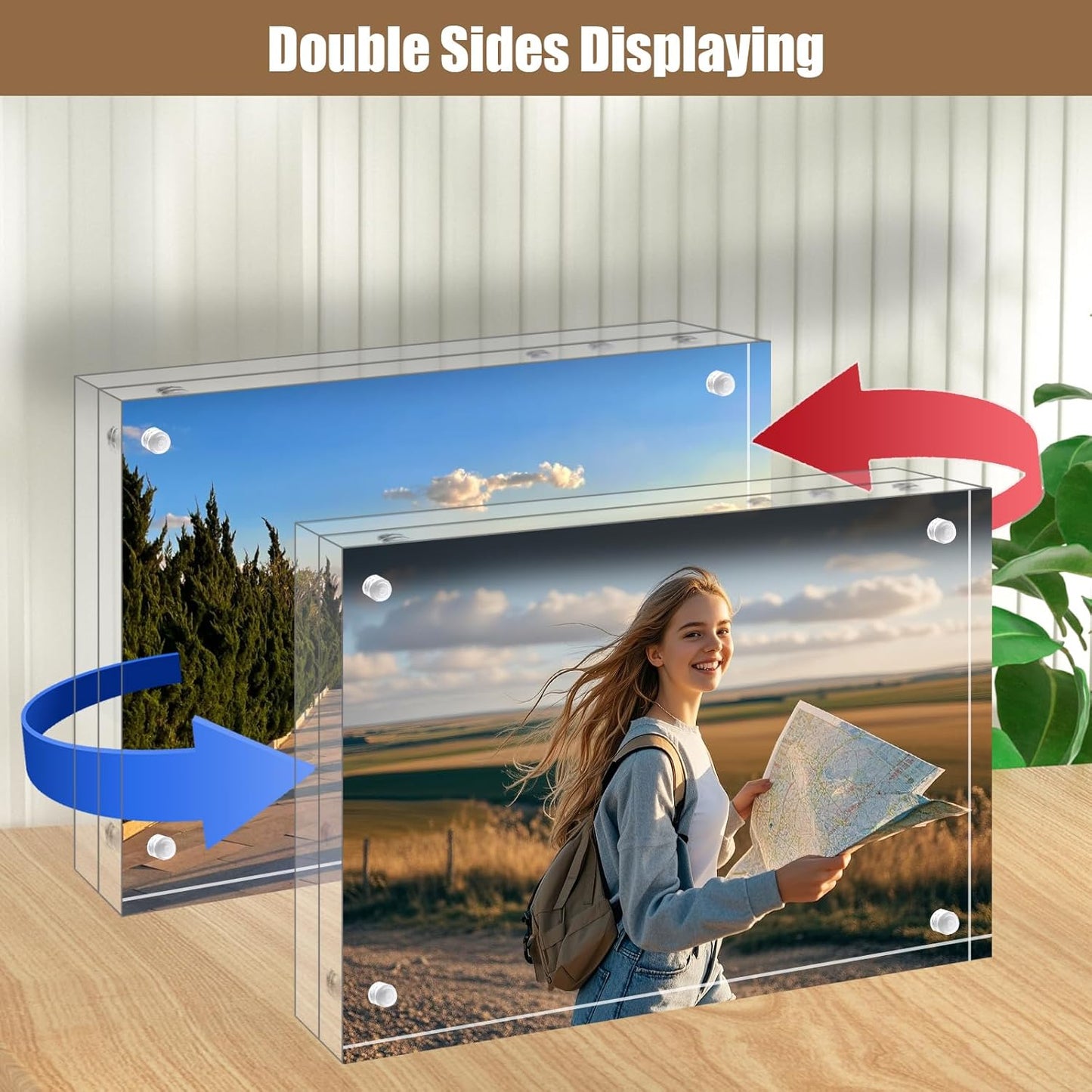 Egofine 4x6 Acrylic Frames 3 Pack, 20mm Thicker Frameless Clear Picture Frames, Double Sided Magnetic Picture Frames, Free Standing Desktop Display