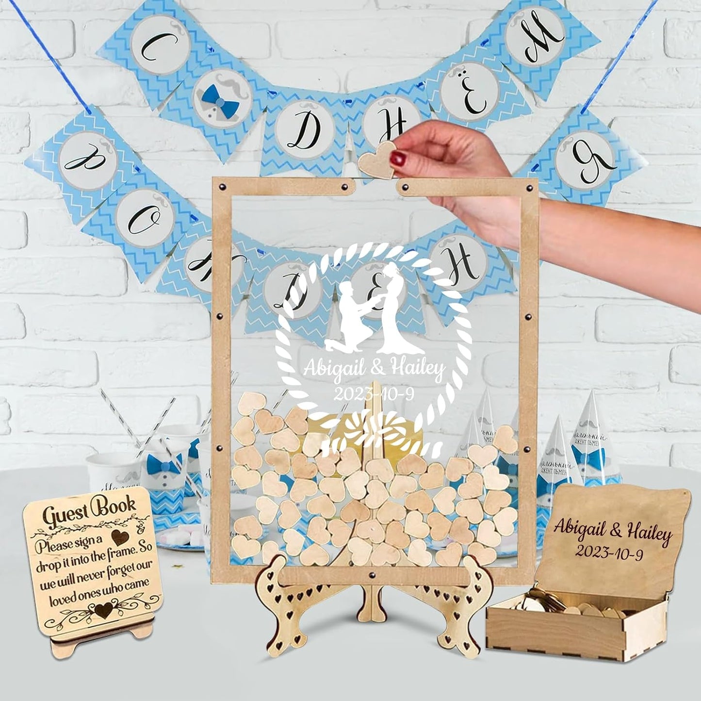 Personalized Wedding Guest Book Alternative Custom Name & Date Guestbook Sign Customized Guest Book Drop Box Decor for Wedding Anniversary Party Birthday(Style 5)