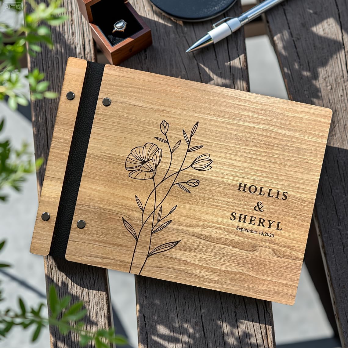 Wedding Guest Book, Custom Wooden Sign-in Book for Reception, Instant Photo Booth Album - Ideal for Wedding Album & Keepsake, Wedding Gift for Couple (A4-11.5 x 8.5 inch)
