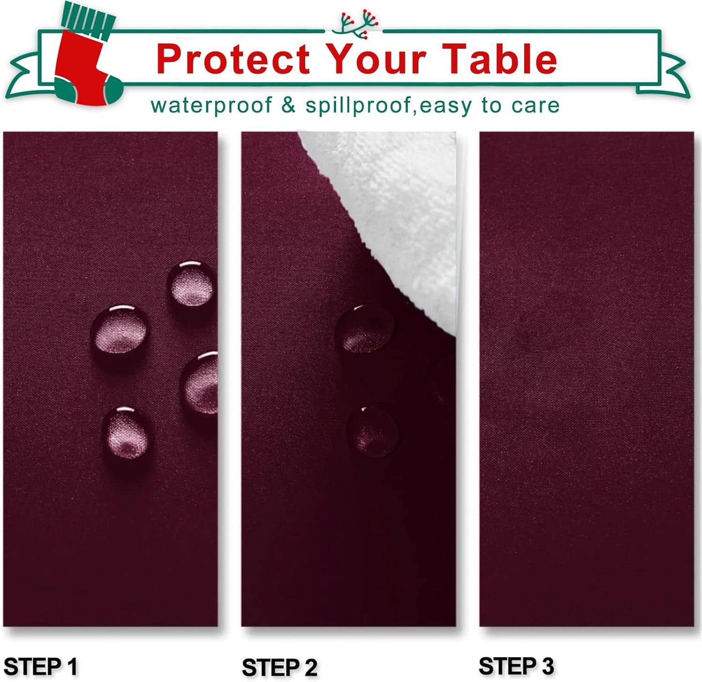 Hiasan Burgundy Tablecloth for Rectangle Tables - Waterproof and Spillproof Washable Fabric Table Cloth for Dining Room Kitchen Party, 60 x 84 Inch