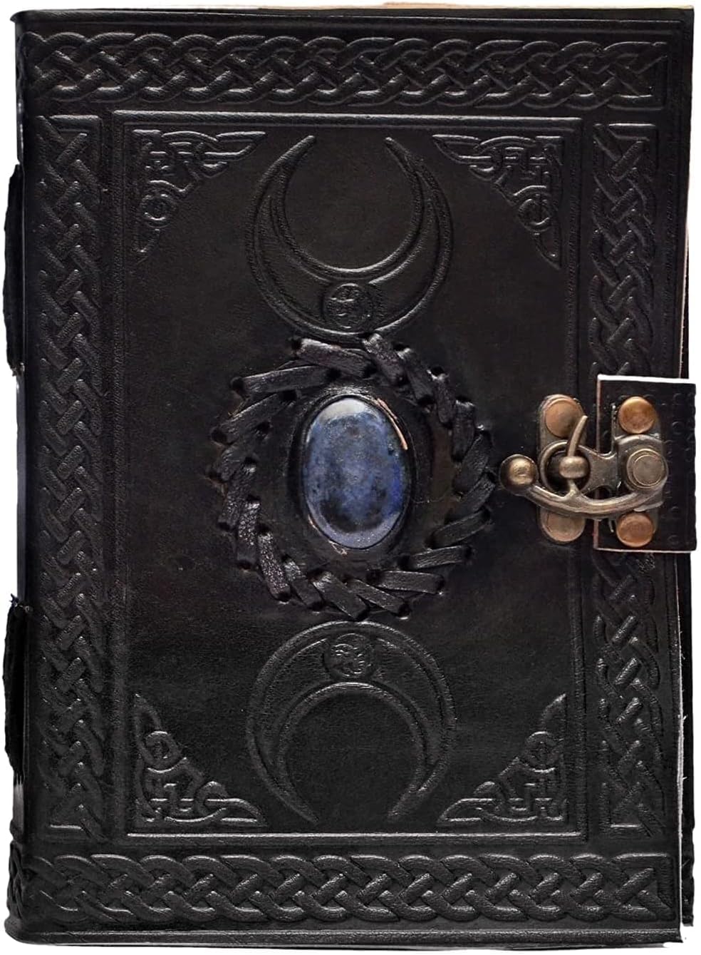 cuero 3 Moon Blue Lapiz Embossed Vintage Leather Journal | 240 Pages of Antique Handmade Deckle Edge Vintage Paper, Leather Sketchbook, Drawing Journal, Great Gift (6 inch by 8 inch, black)