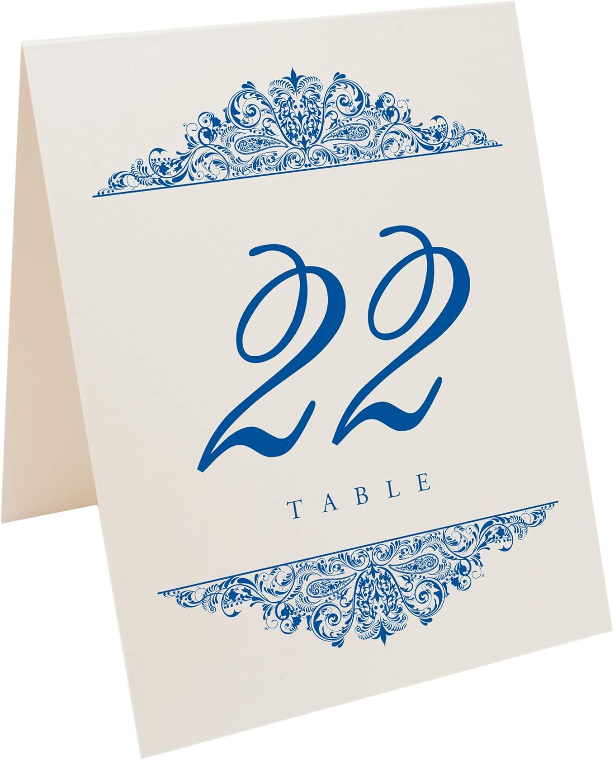 Paisley Wedding Table Numbers (Select Color/Quantity), Champagne, Royal Blue, 1-90, Double Sided, Tent or Use in a Stand, Great for Parties & Restaurants - Made in the USA