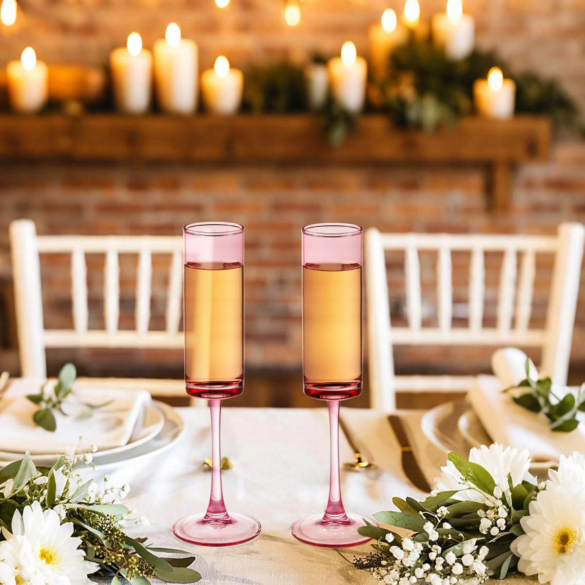 24 Pieces Pink Champagne Flutes 6 OZ Straight Sided Wine Glasses Champagne Long Stem Drinking Colored Glasses,Set of 24 Hand Blown Champagne Flutes Goblets for Wedding Cocktail Cups,Cava, Prosecco
