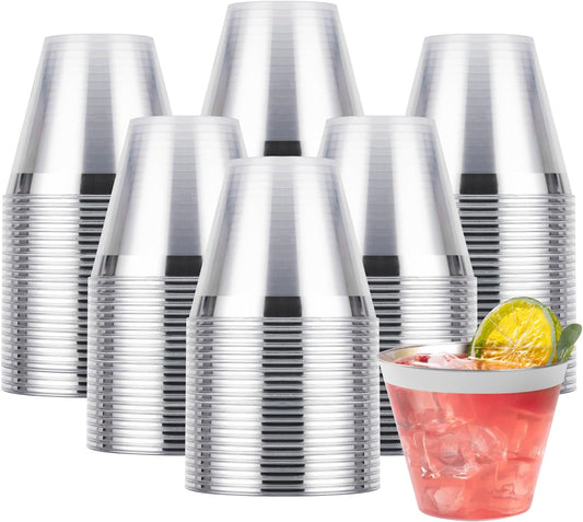 Goodluck 200PCS 9oz Plastic Cups for Party, Disposable Silver Cups, Plastic Cocktail Glasses for Wedding Thanksgiving, Christmas, and