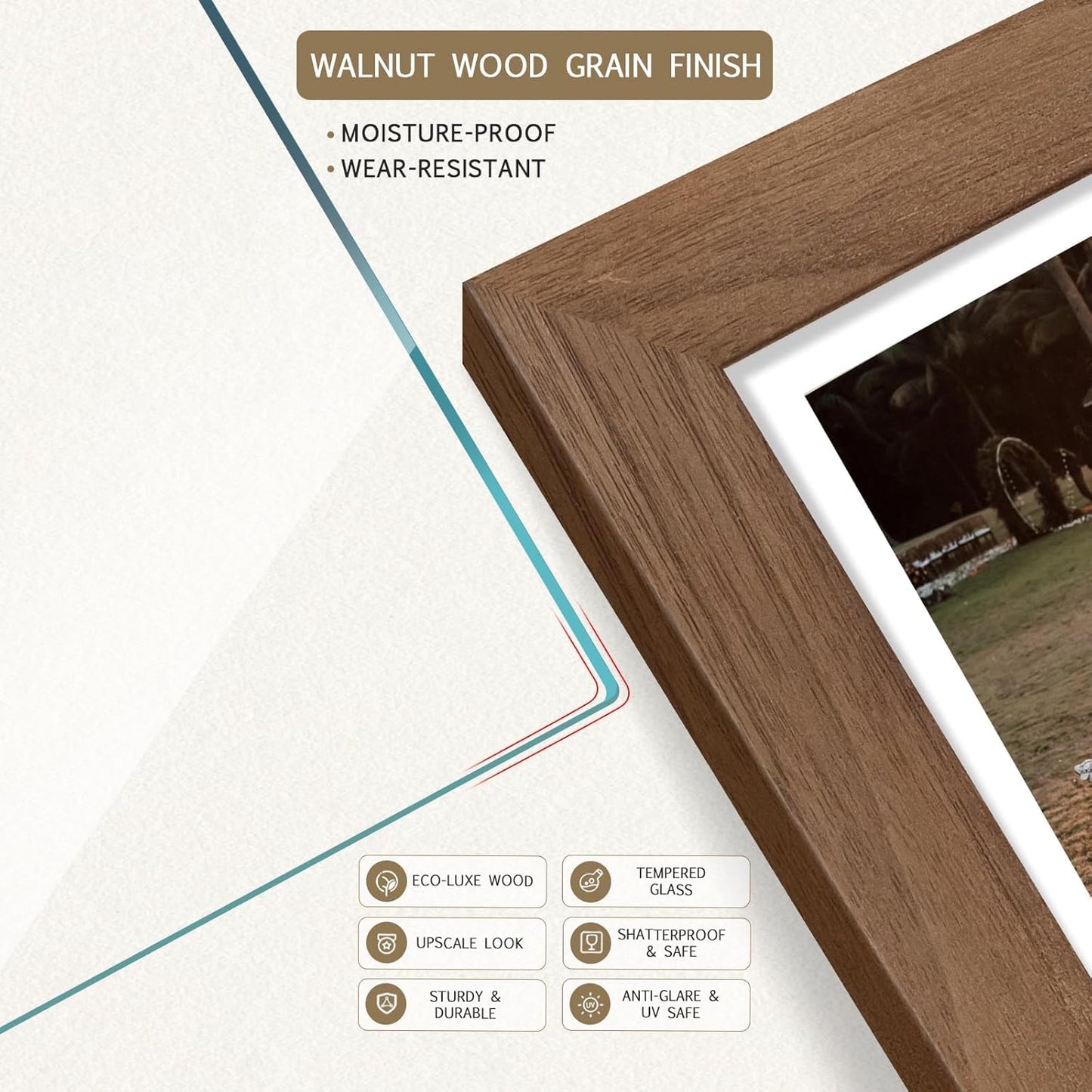 12x16 Frame 4 Pack - Brown Walnut, Natural Woodgrain, HD Tempered Glass, Picture Frame for Wall