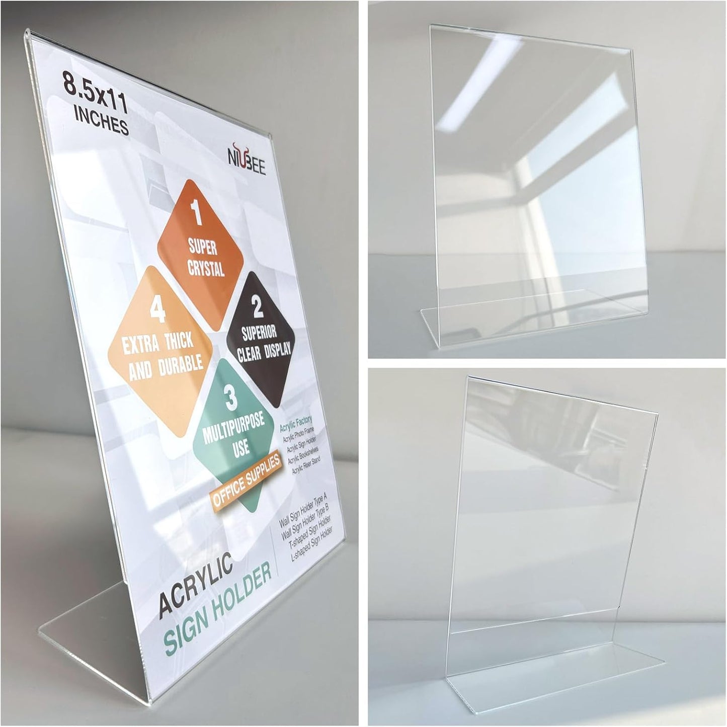 NIUBEE 12Pack Slanted Back Acrylic Sign Holder 8.5x11, Clear Vertical Picture Frames Frames, Desktop Flyer Holder Document Holder Paper Display Stand