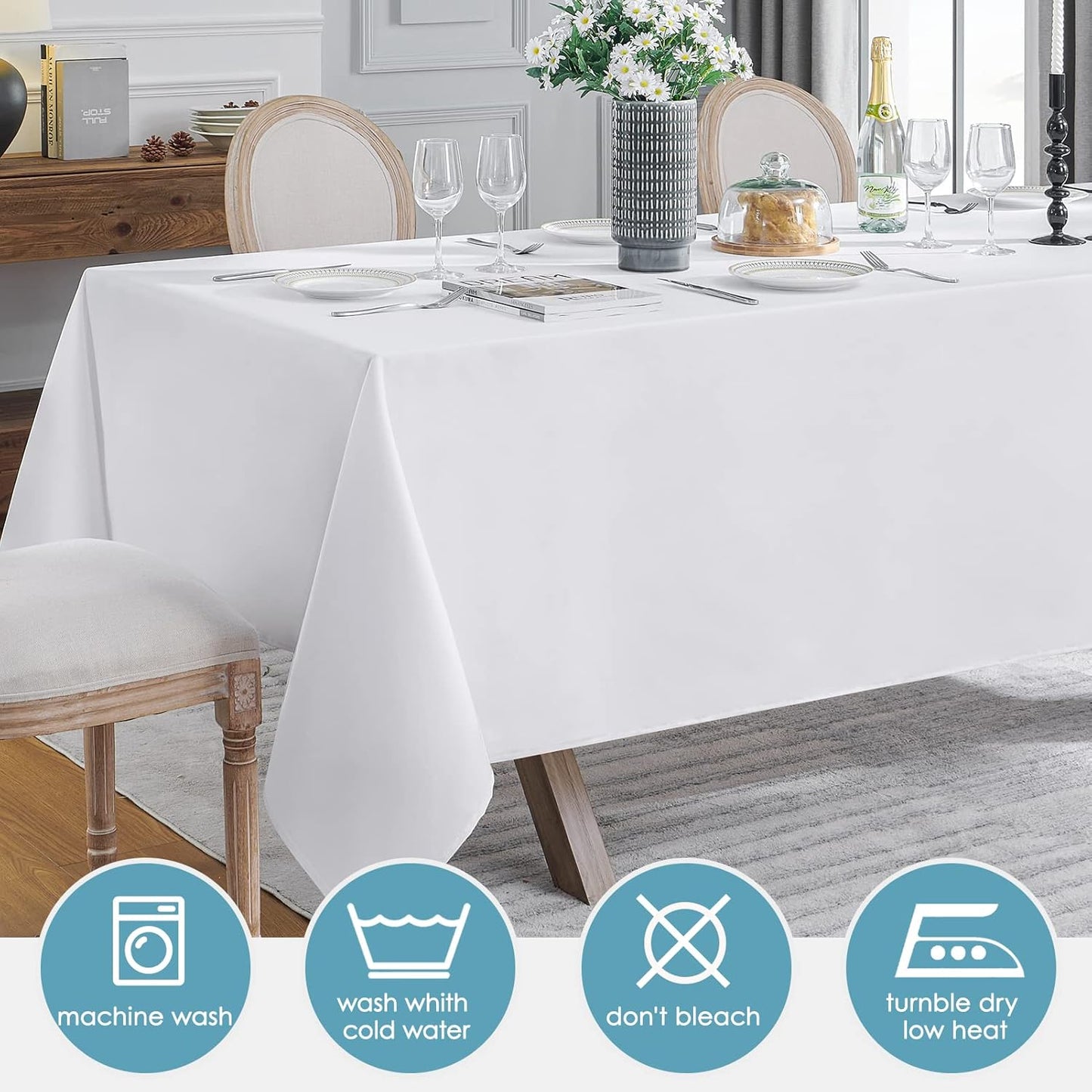 VidaFete Tablecloth 60 * 120inch 1pack Rectangle Table Cloth Polyester, Stain Wrinkle Resistant Dining Table Cover for Kitchen Dinning Party Wedding Rectangular Tabletop Buffet Decoration(White)