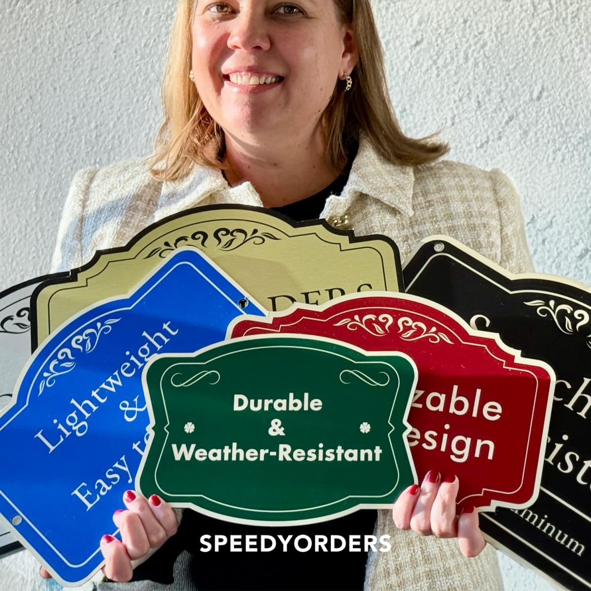 Custom Decorative Outdoor Metal Sign, Personalized Aluminum Driveway Sign, Waterproof, Made In USA, Design 3 Metallic Silver 8x8 In