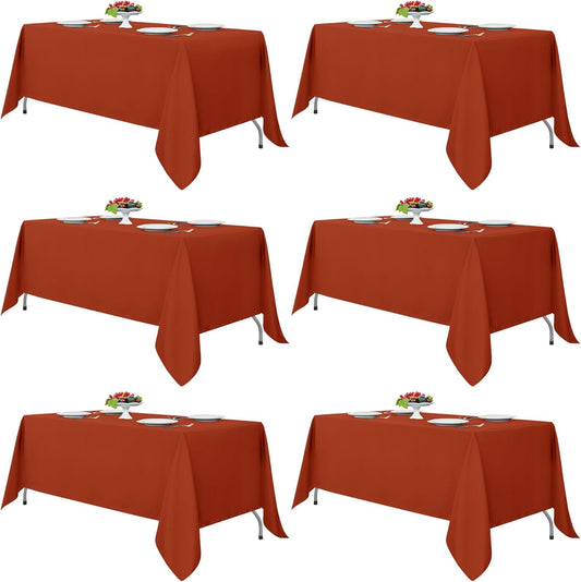 Fitable Rust Tablecloths for Rectangle Tables, 6 Pack - 70 x 120 Inches - Reusable and Washable Fall Table Clothes for 6-8 Ft Tables, Polyester Fabric Table Covers for Wedding, Party, Banquet