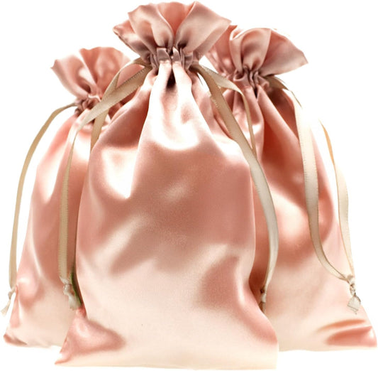 Rose Gold Satin Gift & Wedding Favor Drawstring Bags - 4" x 6", 50 per Pack