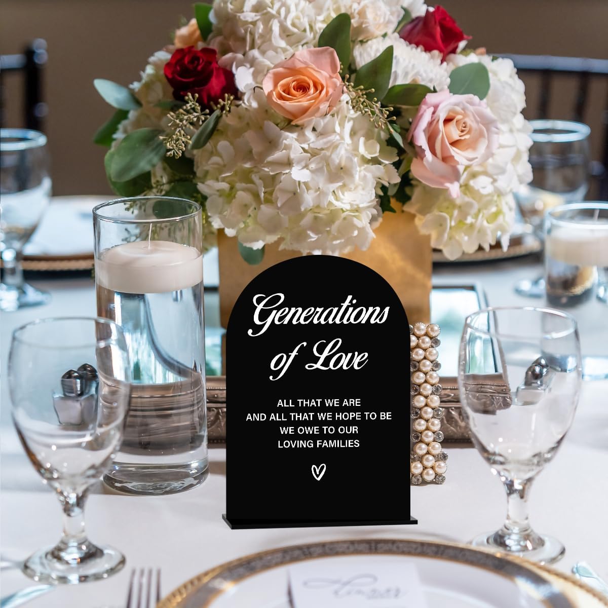 Acrylic Wedding Sign Generations of Love Sign for Wedding Wedding Signs for Ceremony Modern Calligraphy Arch Acrylic Table Top Sign for Wedding Reception and Event Party Table(black）