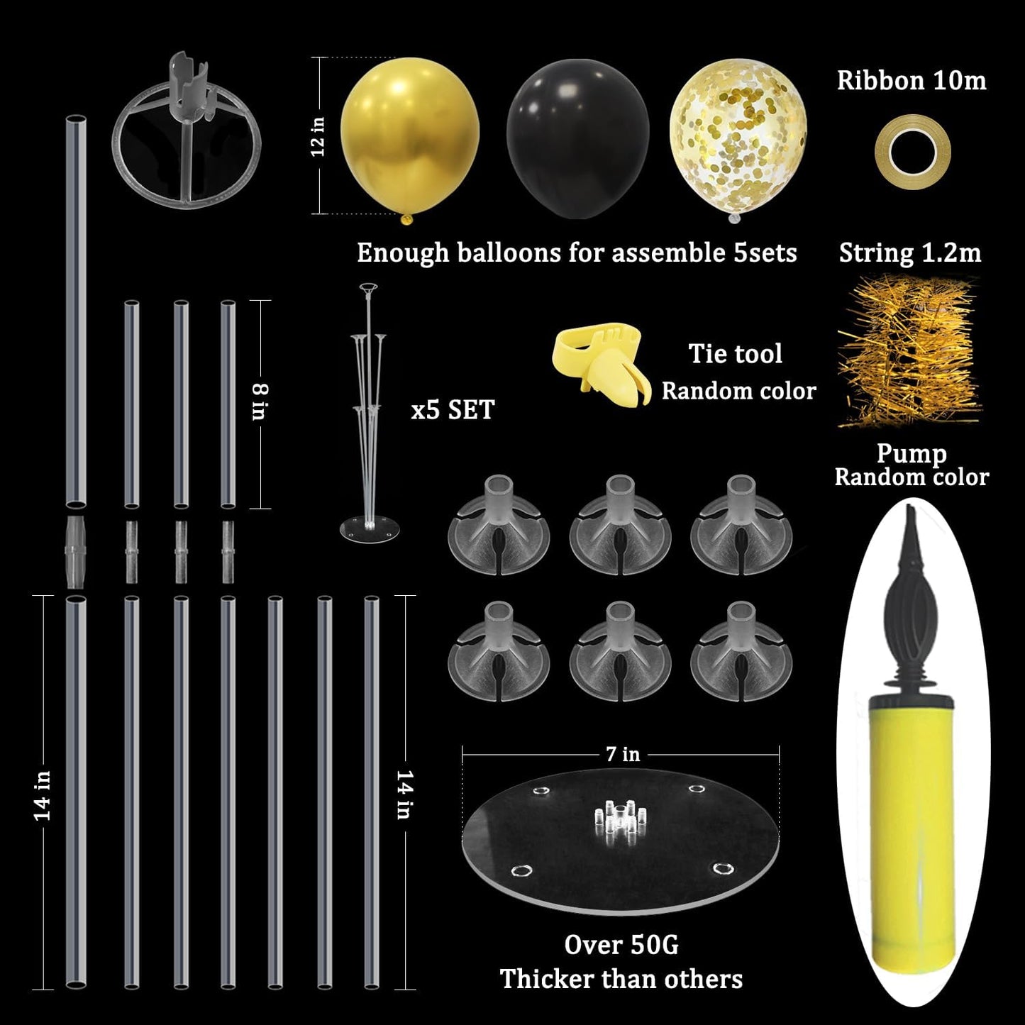 Black and Gold Balloon Stand Centerpiece Table Decorations Black and Gold Party Decorations for Birthday Wedding Retirement Anniversary Father's Day New Year Graduation 2025 (Black gold set5)