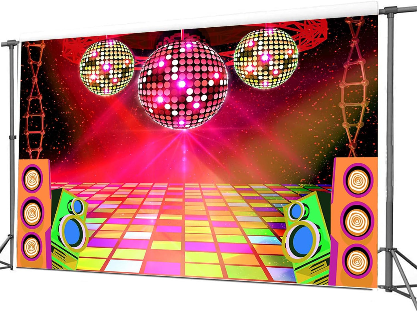 Dance Party Backdrop Retro 80s 90s Theme Stage Dance Ball Music Birthday Party Decoration DJ Photography Background 6 x 4 ft for Baby Shower Picture Photo Shoot Polyester Fabric, Blue