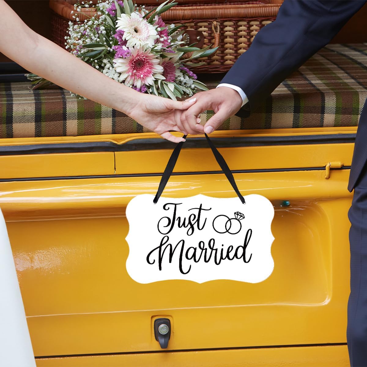 Acrylic Wedding Sign, Ring Bearer Sign, Just Married Decor, for Rustic Wedding Decor Hanging Signs, Acrylic Hanging Signs With Ribbon for Chairs Weddings Reception Decorations and Event Party (White)