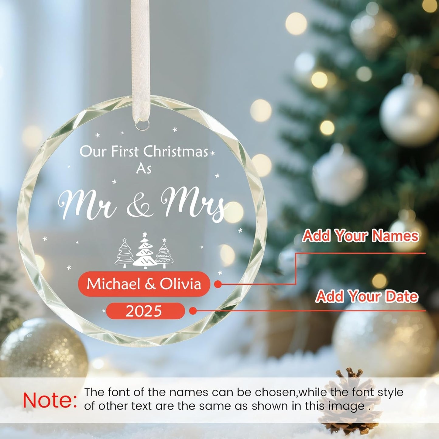 Personalized First Christmas Married Ornament, Custom Engaged Christmas Ornament 2025 with Names, Engagement Gifts for Couples, Customized Wedding Gifts for Newlywed