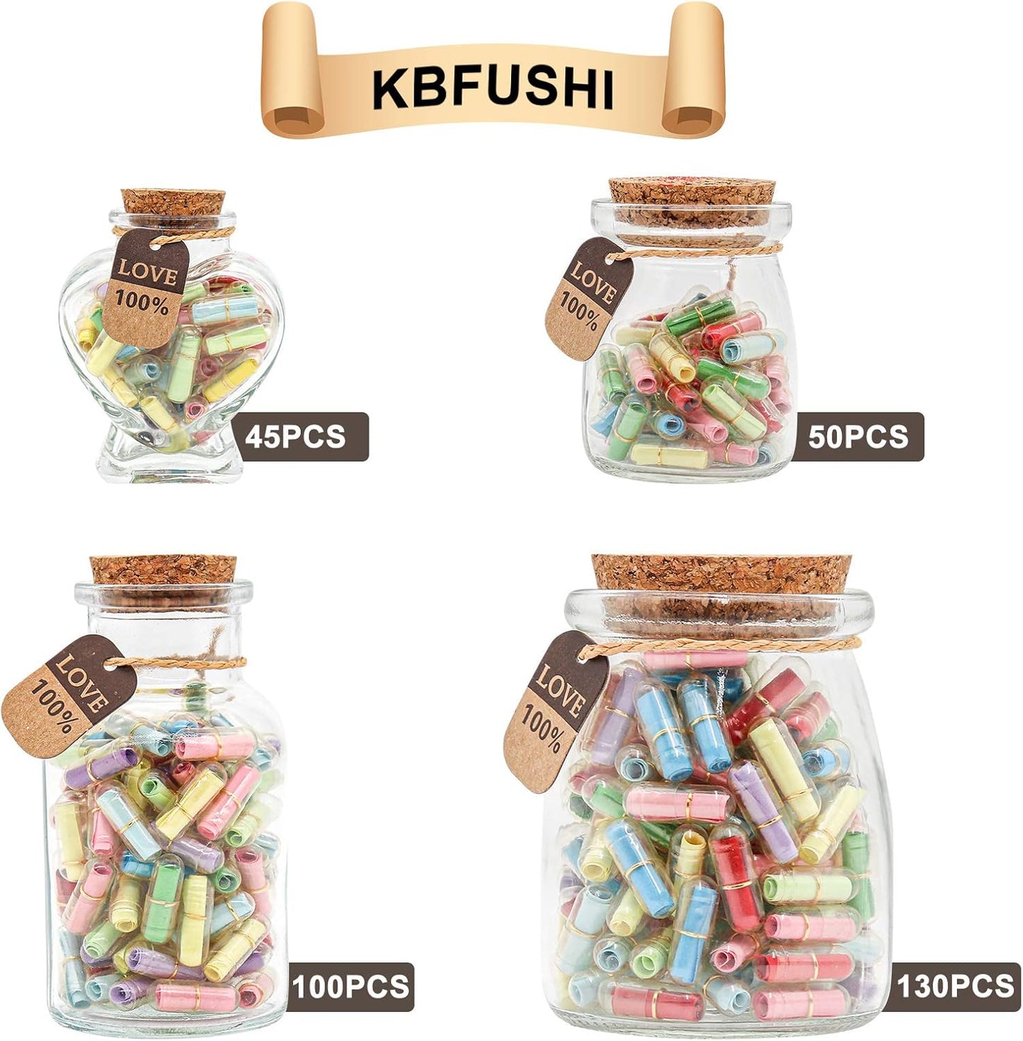 Capsule Letters Message in a Bottle - Cute Things Gifts for Boyfriend Girlfriend - Love Letter for Anniversary, Birthday,Valentines Day, Mother's Day Gift (Mixed Color 50pcs)