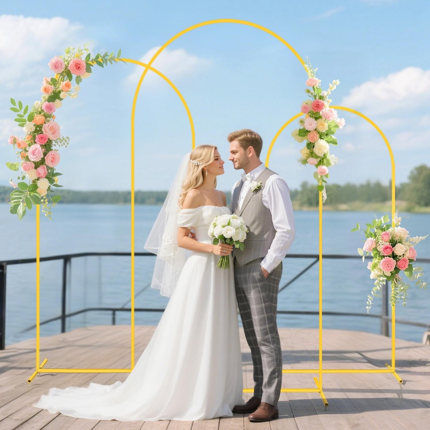 FUHSY Wedding Arch Backdrop Stand and Sage Green Arch Cover Set of 3 (6FT, 5FT, 4FT) Metal Arches Stable Frame Stands with Spandex Backdrop Cover for Birthday Party Bridal Baby Shower Decor