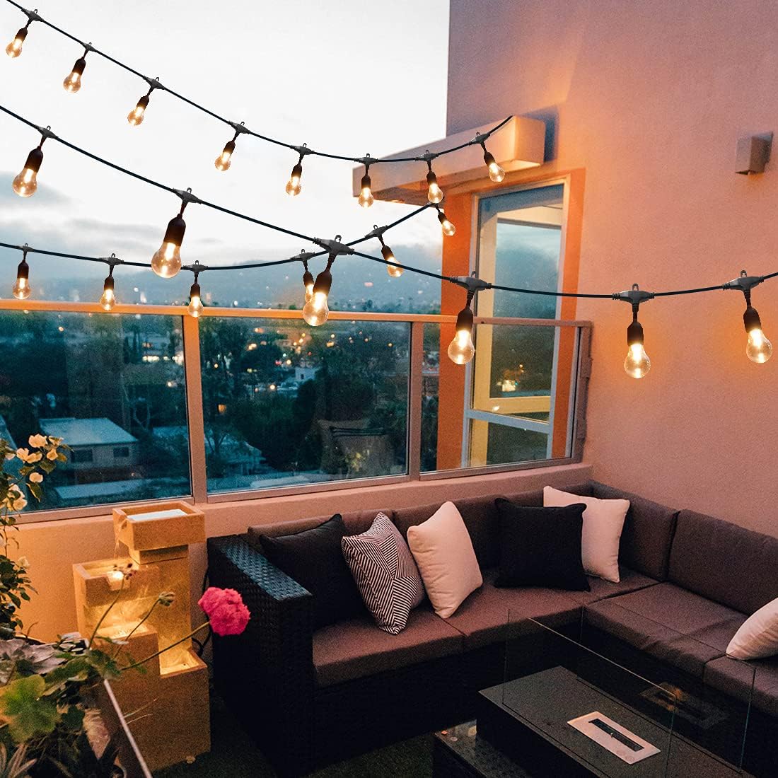 48FT Outdoor RGB String Lights, 16 Shatterproof Edison Bulbs, Dimmable Color Changing Patio Lights with Remote Control. Perfect for Bistro Commercial LED Decorative Lighting