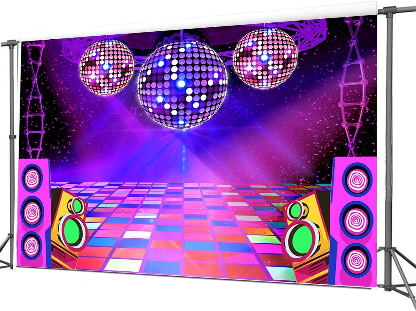 Dance Party Backdrop Retro 80s 90s Theme Stage Dance Ball Music Birthday Party Decoration DJ Photography Background 15 x 10 ft for Baby Shower Picture Photo Shoot Polyester Fabric, Green