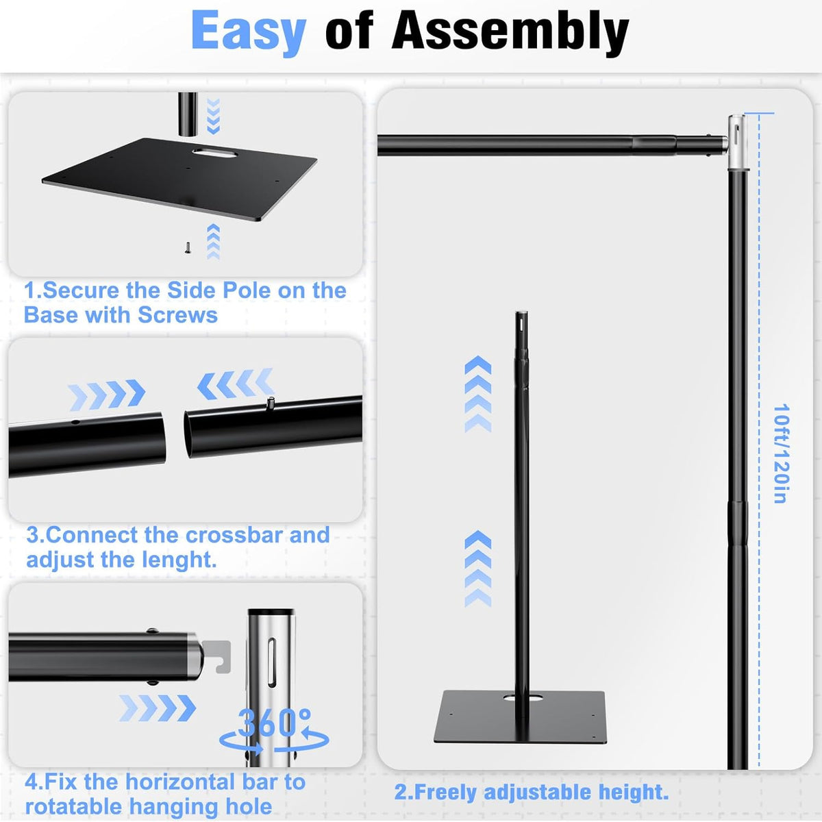 Pipe and Drape Backdrop Stand 10FT x 8FT, Adjustable Backdrop Stand Heavy Duty, Background Stand, Backdrop Stand for Parties, Photography, Wedding, Birthday Decoration (10ft x 8ft)